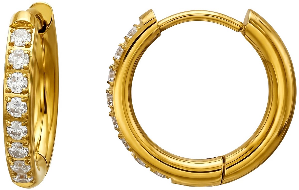 Joy Ibiza - oorbellen - oorringen - 16 / 2.5 mm - klap scharnier sluiting - zirkonia - chirurgisch staal - ear party boho - bohemian style - ip/pvd goldplated t33