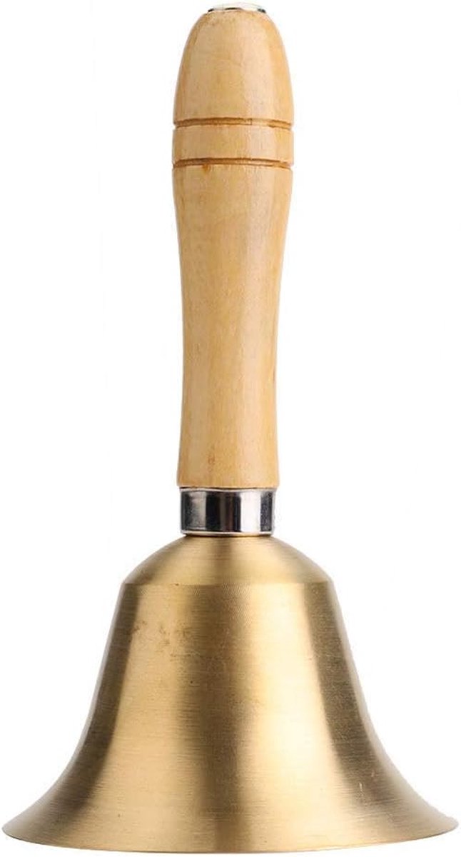 Handbel Messing - Klassieke Bel - Aandacht Trekken - Houten Handvat - 8 CM Diameter - Goud
