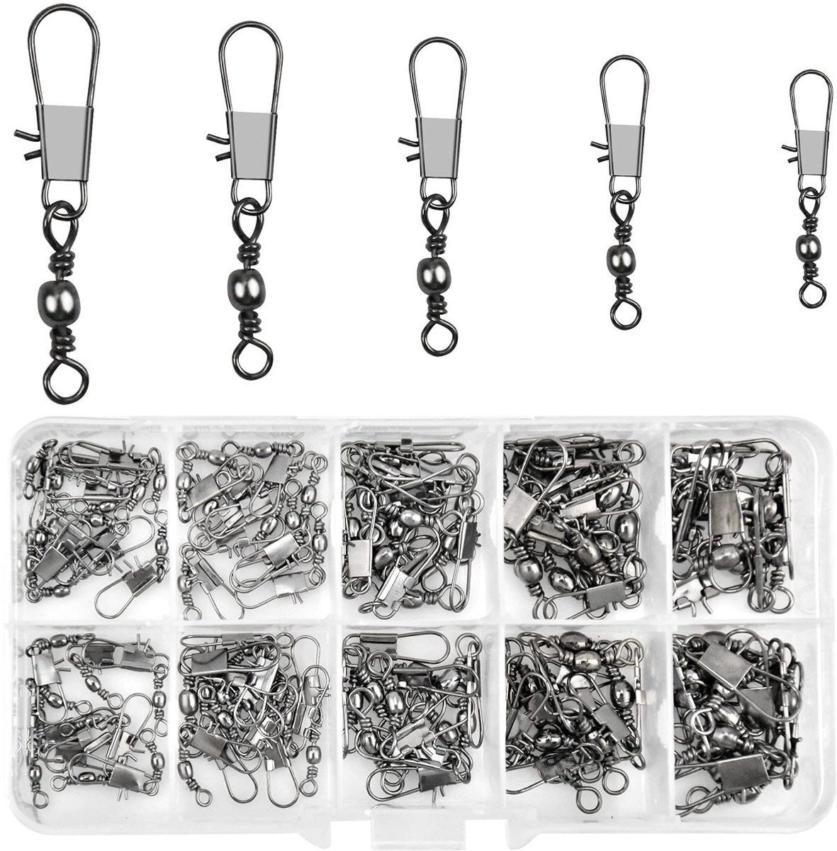 100 Stuks Kogellagers Wartels, Tonvormige Wartels Met Veiligheidssluiting Rolling Barrel Vissen Connector Met Snap Voor Spinvissen Accessoires