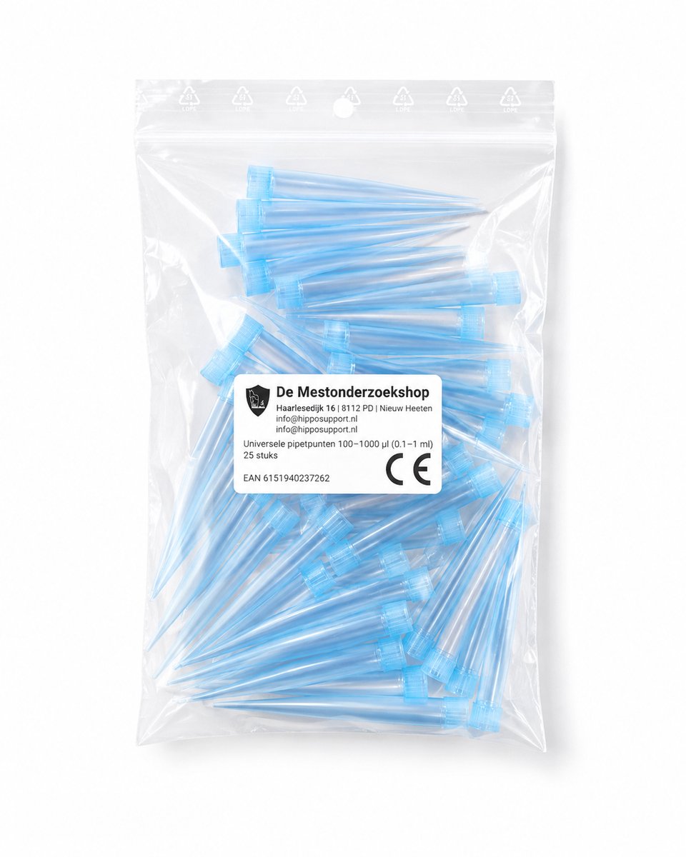 De Mestonderzoekshop Universele pipetpunten 100–1000 µl (0,1–1 ml) – 25 stuks