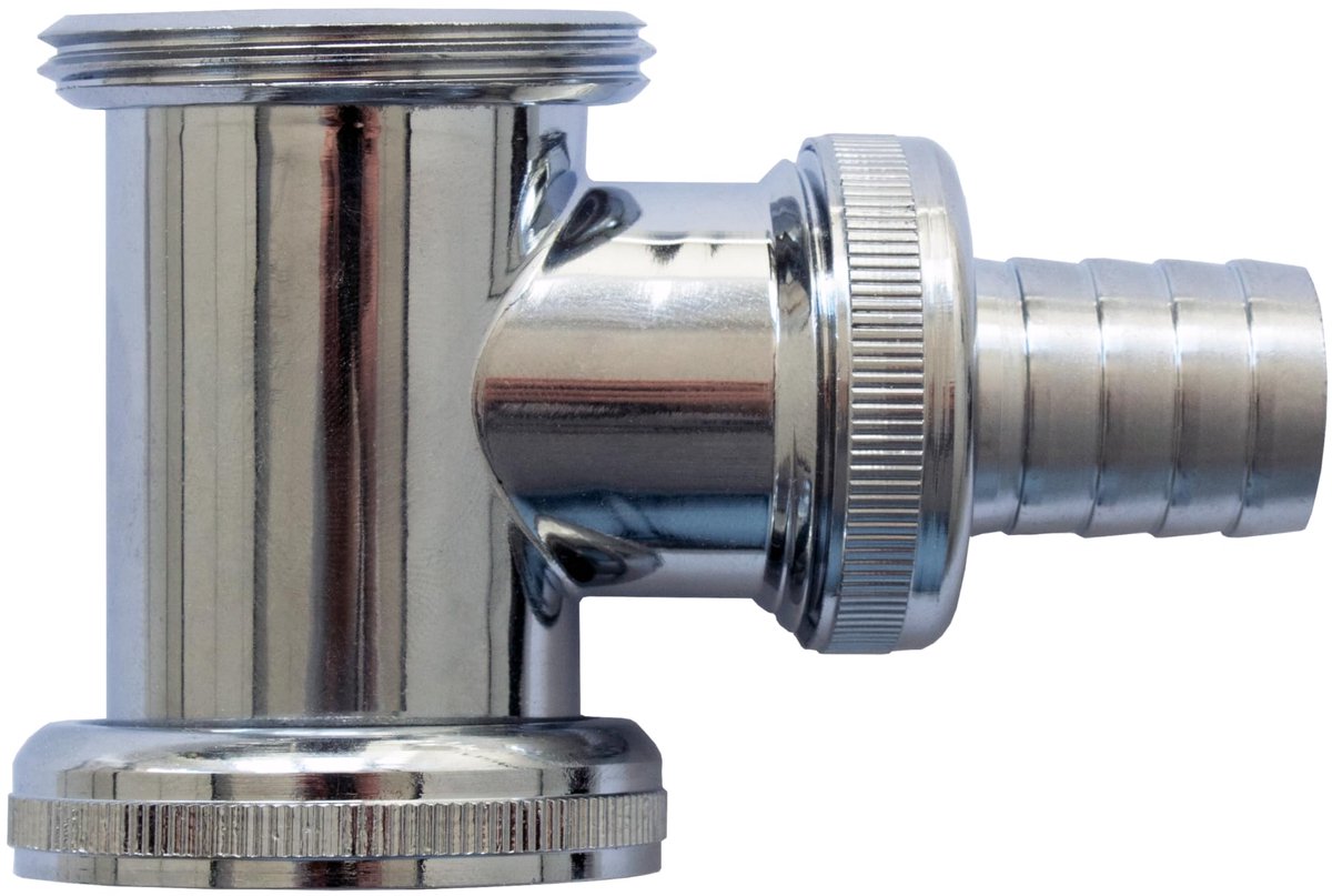 T-stuk tussenstuk | roestvrij staal | 1 1/4 x 56 mm Ø 32 mm | afvoeraansluiting | aansluitbuis voor wasmachine | apparaataansluiting | roestvrij staal (chroom)