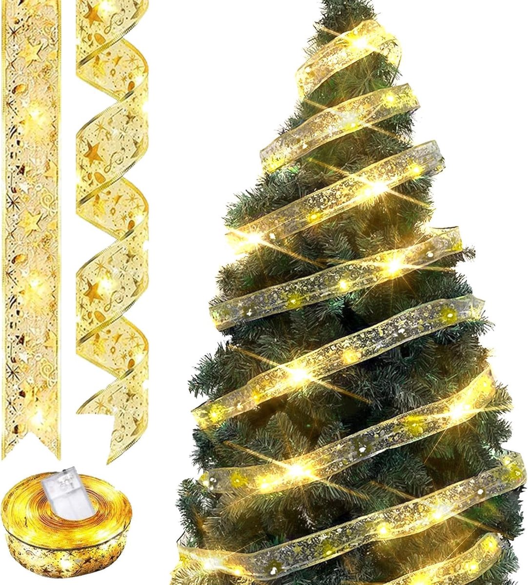 Decoratieve Band 5 cm x 10 m Gouden Lint voor Kerstmis, Tuin, Vakantie, Feest - Glanzend Kerstlint met Kant Decoratie