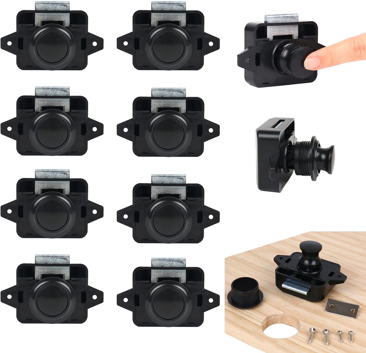 10 stuks drukknoppen, deurslot, vergrendeling voor caravankast, kastdeurslot, meubelslot, voor caravan, bestelwagen, camper (zwart)