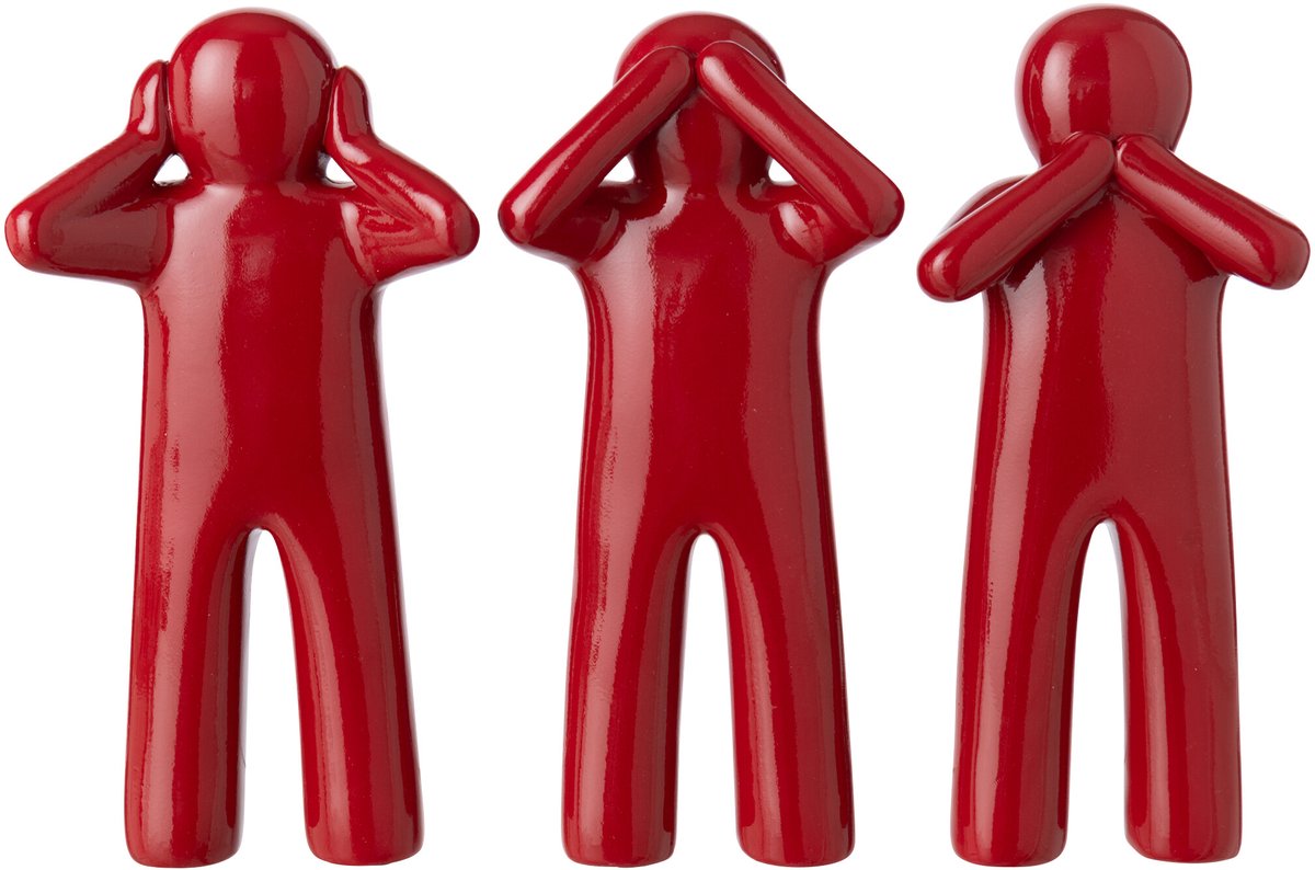 J-Line P’tit Maurice gelakt - polyresin - donkerrood - small - assortiment van 3