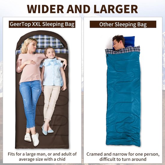 Slaapzak XXL - Kampeerzak Outdoor - Kamperen en Reizen - Grote Bewegingsvrijheid - 220 x 100 cm - Bruin — afbeelding 4