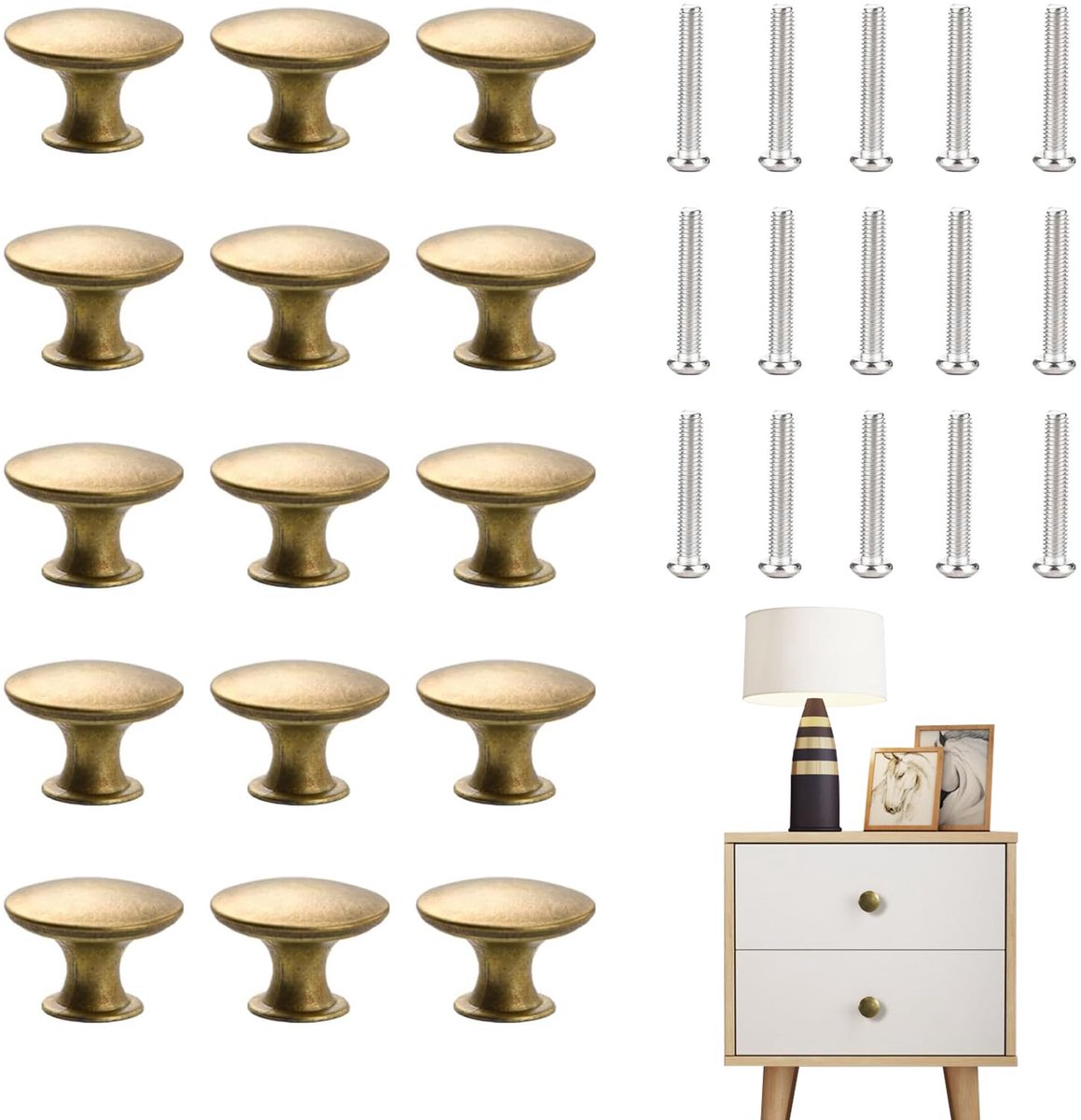 15 stuks gouden meubelknoppen, kastgrepen, vintage ronde kastdeurknoppen, kastknoppen, ladeknoppen, 30 mm knop voor kast met 15 schroeven, voor laden, kasten, meubels, kledingkast