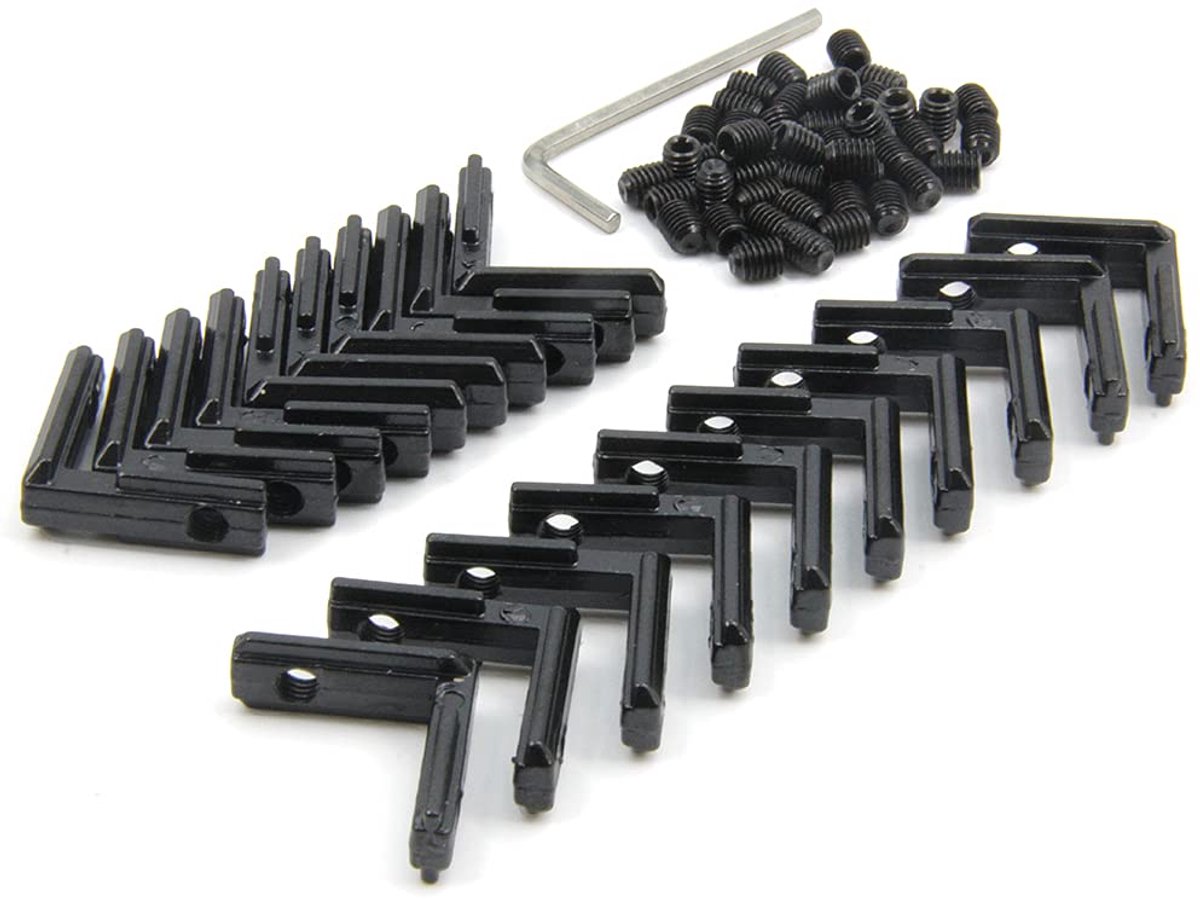 20 STKS Zwarte T-sleuf L-vorm 90 Graden Interieur Binnen Hoek Connector Joint Beugel met Schroeven voor 6mm T Slot Aluminium Extrusie Profiel 2020 Serie Slot