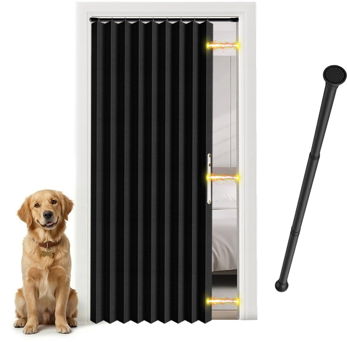 Eenvoudig te installeren: ondoorzichtig deurgordijn met stang en magneetsluiting zonder boren (zwart H198 x B106 cm) 1-pack