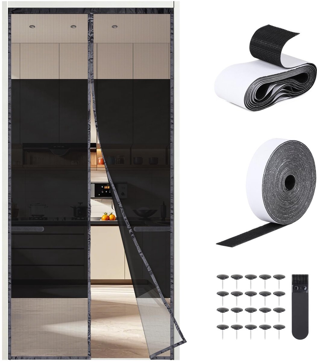 Magnetisch vliegengaas voor deuren, 90 x 210 cm, bescherming van de privacy en anti-muggen, magnetische muggennet voor vensterdeuren, van polyester, zonder gaten (2 deuren)
