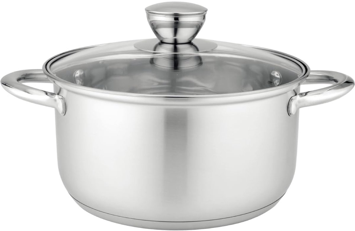 roestvrijstalen braadpan (1,9 l) 16 cm | Braadpan met matglazen deksel | Vaatwasmachinebestendig | Ideaal voor pasta en soep | Geschikt voor alle kookplaten, inclusief inductie