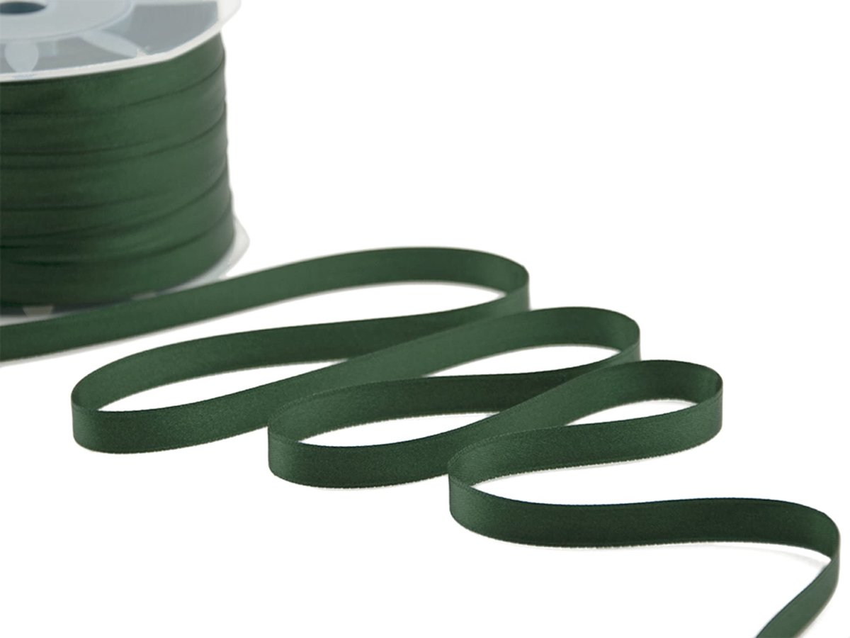Dubbelzijdig satijnen lint, Italiaanse stof - bosgroen, 10 mm x 100 m