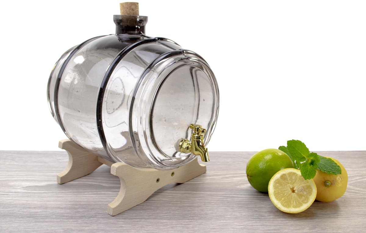 Drankdispenser Grijs 2L - Drankdispenser glas met kraantje - Drankdispenser met kraan - Drankdispenser met standaard