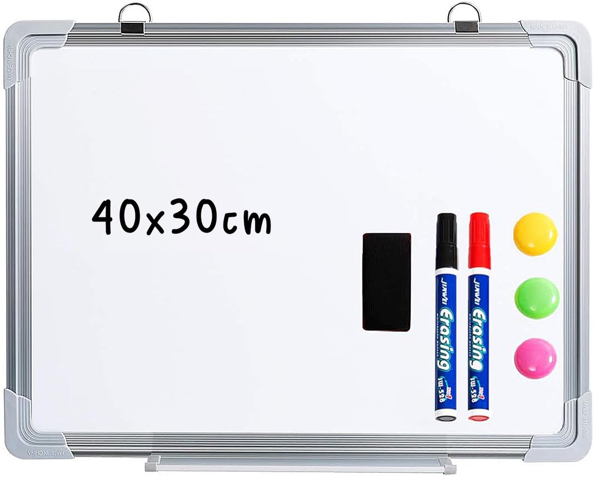 A3 Magnetisch Wit Bord 40cm x 30cm Klein Droog Uitwisbaar Whiteboard met Dry Eraser Markers en 3 Magneten, Mini Drywipe Whiteboard voor Thuis School Kantoor Keuken