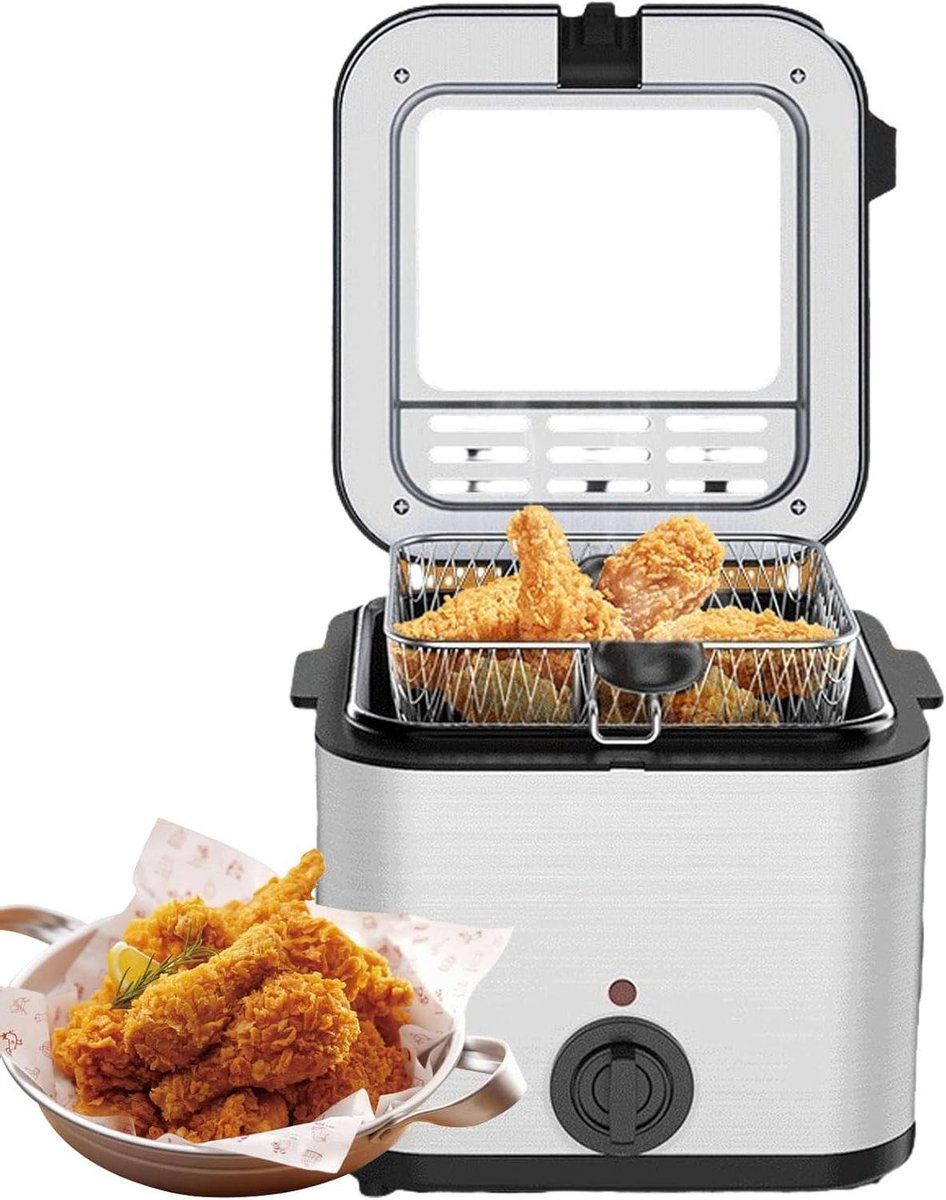 Elektrische Frituurpan - XL Frituurmand - Lekker Frituren - Deksel Met Kijkvenster - 25 Liter Capaciteit - Grijs