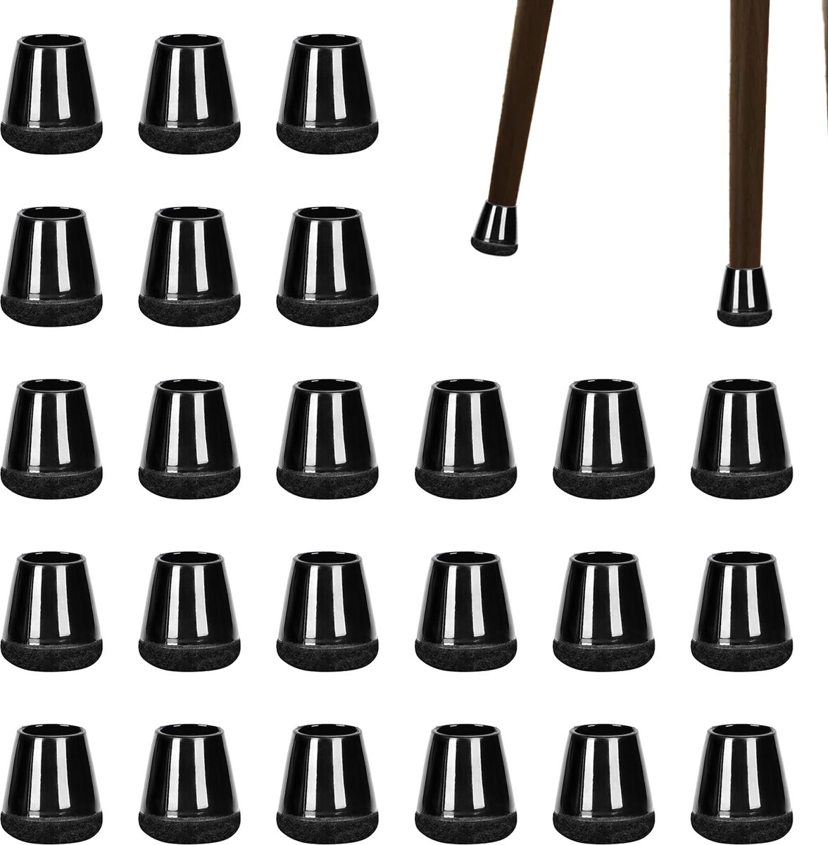 longziming -32 Stuks Stoelpootdoppen met Vilt – Stoelpoot Beschermers voor Ronde Schuine Poten Ø15-18 mm – Antislip Vloerbeschermers tegen Krassen en Geluid – Zwart