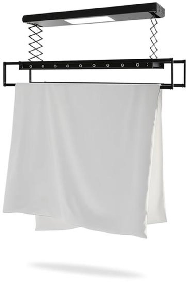 Intrekbaar wasrek zwart - Opvouwbaar en uitbreidbaar tot 110 cm - Wandmontage - Geschikt voor balkon, badkamer en wasruimte.