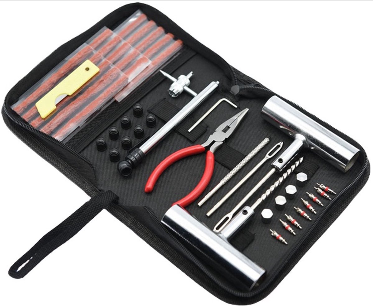 46-delige bandenreparatieset - Bandenreparatieset - Gereedschapset voor tubeless banden - Geschikt voor motorfietsen, bromfietsen of auto's