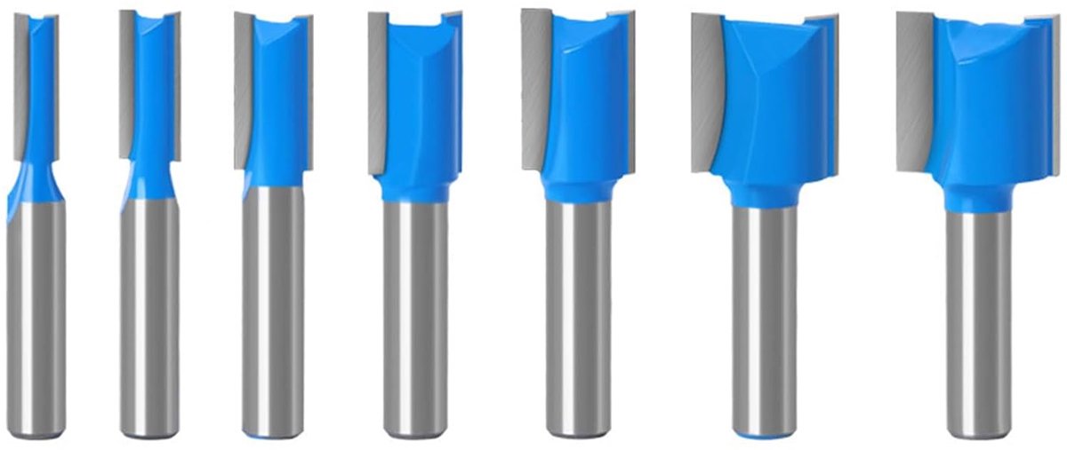 longziming -Freesbit set - 7 delig - Hardmetaal - Dubbelzijdig - 8mm Schacht - 6-20mm - Houtbewerking - sleuffreesset voor houtbewerking