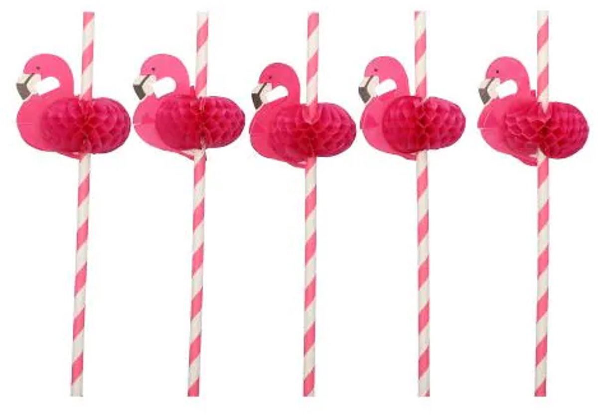 100 Drinkrietjes, papier Ø 6 mm · 20 cm roze Flamingo