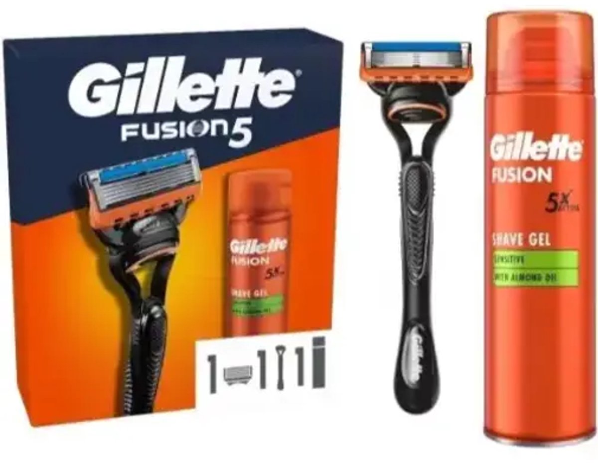 Gillette Fusion 5 Scheerset Houder + mes + Gel 200 ml