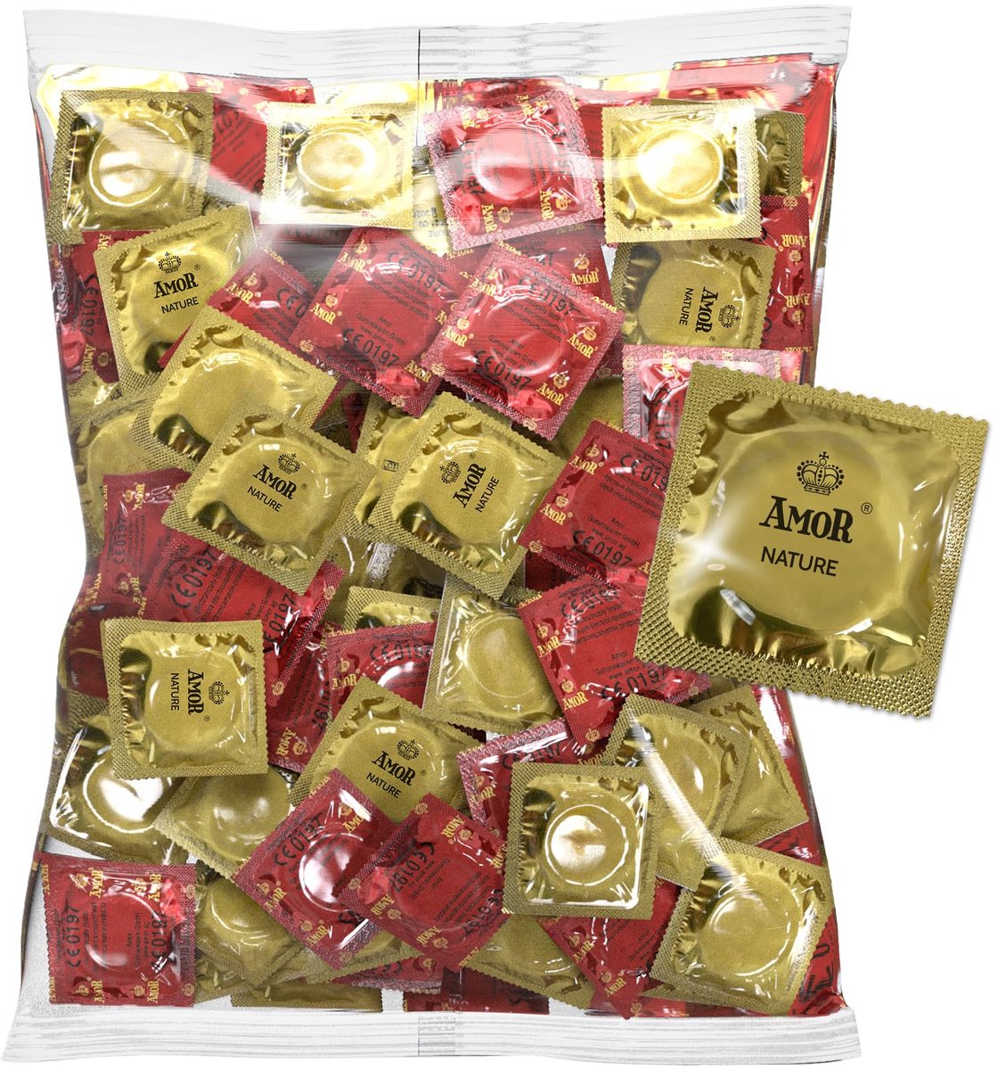 AMOR NATURE Premium Condooms, perfecte positionering en geschikte maat voor iedereen - Ø 53 mm, Transparant, Verpakking van 1000
