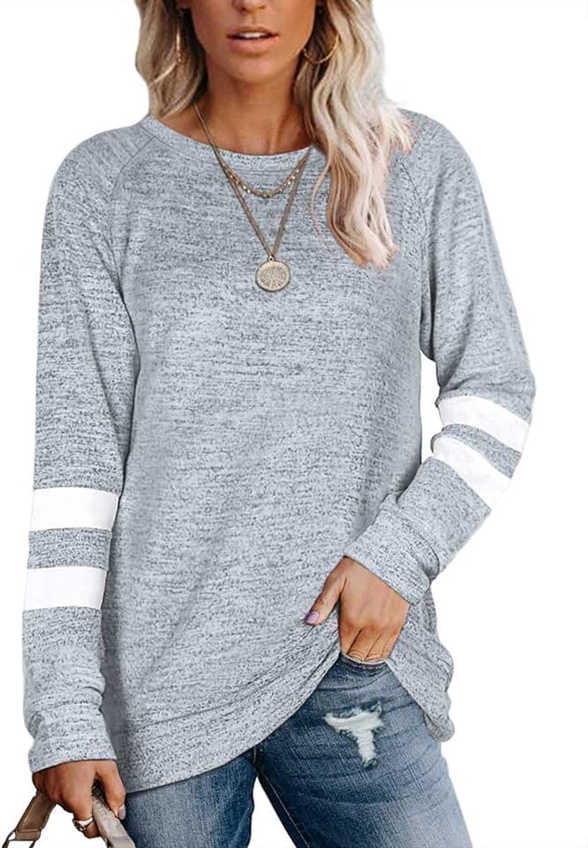 Dames Lange Mouwen Ronde Hals Vrijetijds T-shirts Blouses Sweatshirts Tuniek Tops met Zak