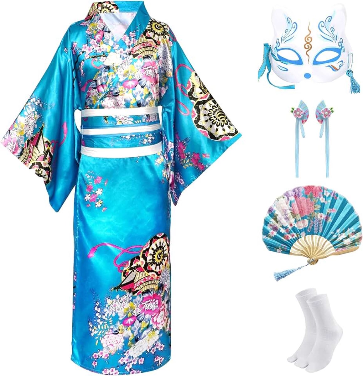 5-delige Japanse kimono voor kinderen, meisjes, Yukata Geisha-badjas voor spa, kinderen, cosplay, kostuumset met accessoires
