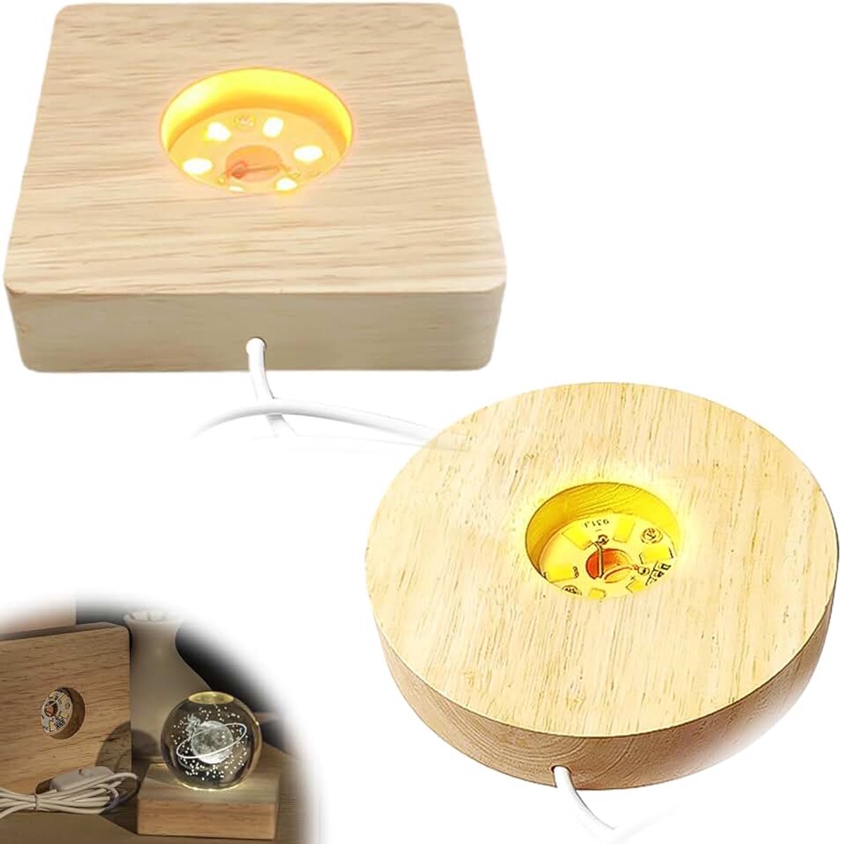 Led-Displaystandaard Met USB - 2 Stuks Verlichte Basis voor Glasblok, Kristal, Glas en Acryl Display - Doe-het-zelf