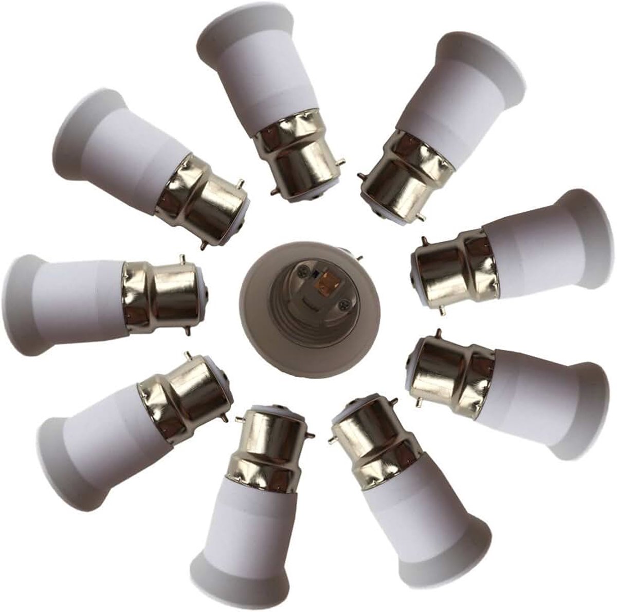 10 stuks B22 naar E27 E26 lichtsokkel-adapter converterbasis, past op led/CFL gloeilampen, hittebestendig, anti-branden, geen brandgevaar