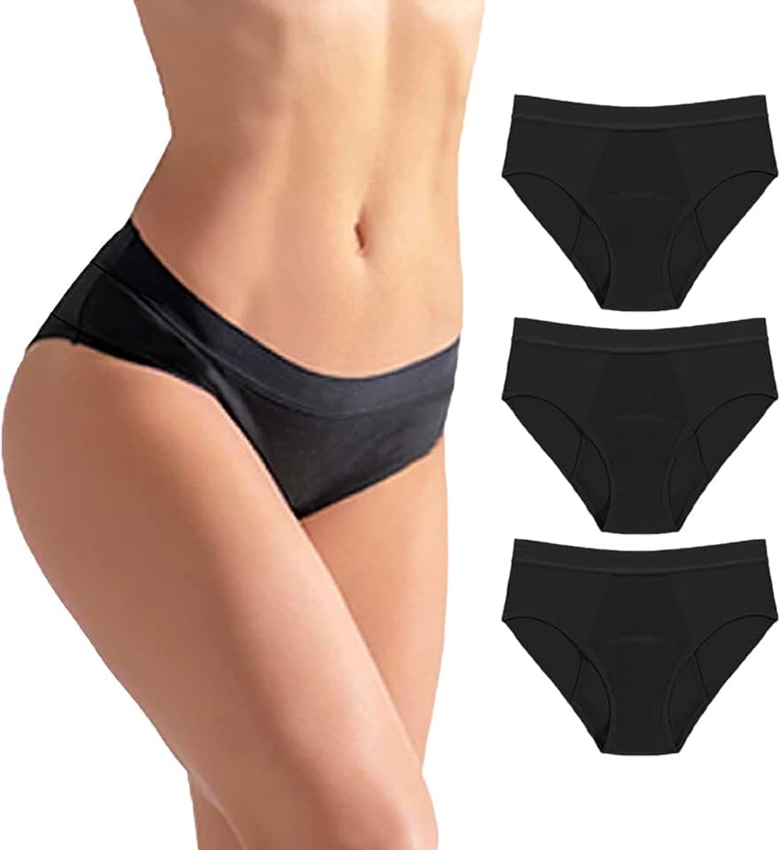 3 Pack Periode Broek Menstruatie Ondergoed Lekvrije Incontinentie Broek Heavy Flow Extra Bescherming Knickers Zwart + Zwart + Zwart 5XL