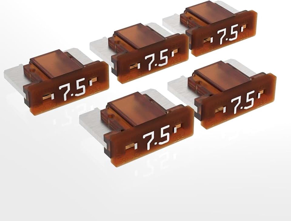 Platte steekzekeringen 2A - 30A keuze: 7,5 A, bruin, 5 stuks | 12 V/58 V elektrische voertuigen, ISO 8820-10