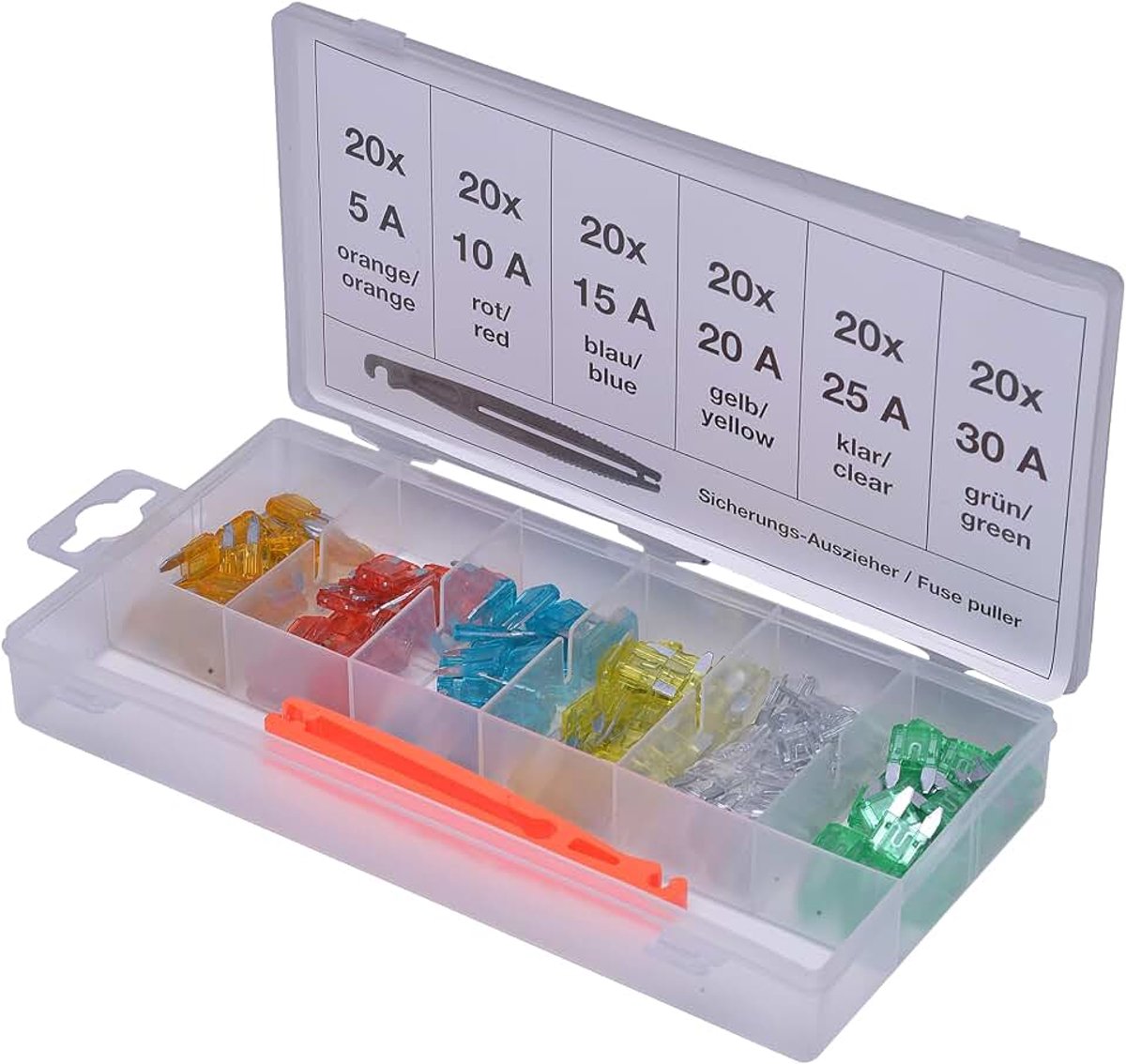 S8115 Zekeringen-assortiment - 121-delige Set voor Voertuigen | Universele platte steekzekeringen voor auto en motor - inclusief handige opbergdoos voor snelle reparaties