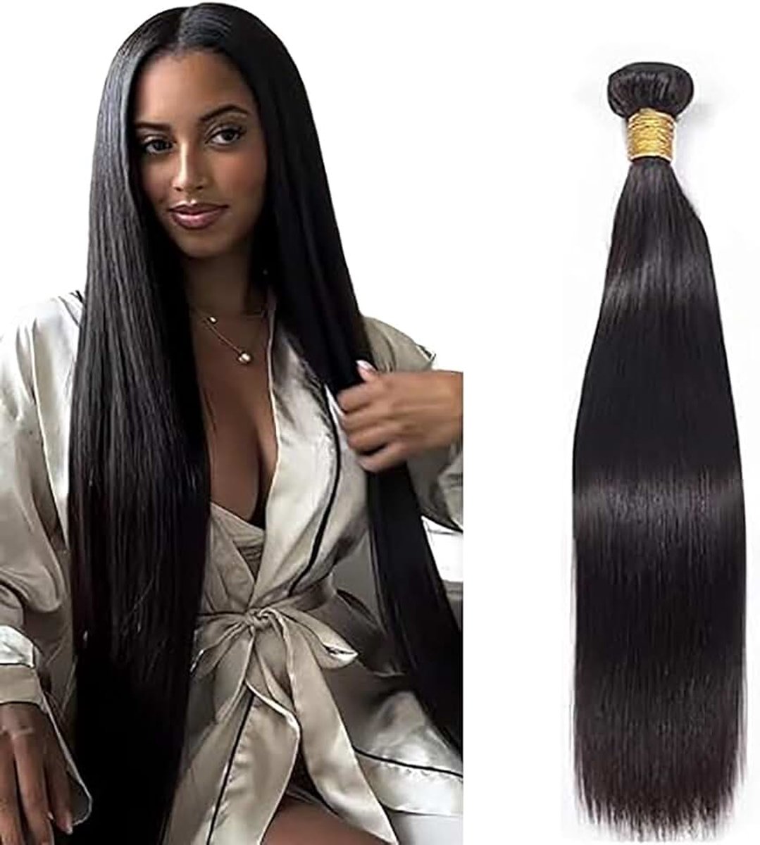 Straight Human Hair Bundles Single Extensions Machine Double Wefts Unprocessed Remy Weave #1B Black Color for Woman 30 Inch
