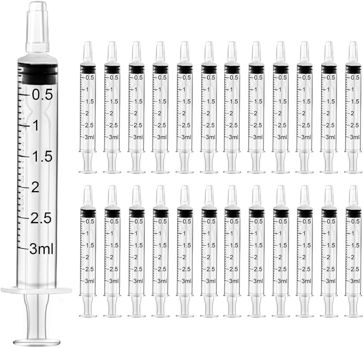 Spuiten 3 ml kunststof spuit, 24 stuks colostrum spuit met deksel, voederspuit, wegwerpspuiten, individueel pakket, 2 ml spuit steriel voor pasgeborenen, diervoeding, lab