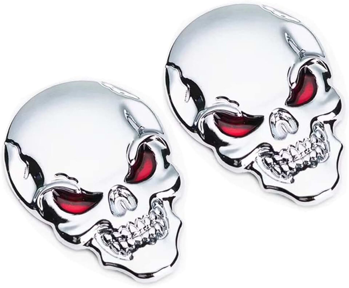Schedel autosticker, 2 stuks 3D schedel punisher voertuig autosticker metalen sticker motorfiets waterdichte decoratie zinklegering metalen autosticker voor vrachtwagens motorfietsen laptops