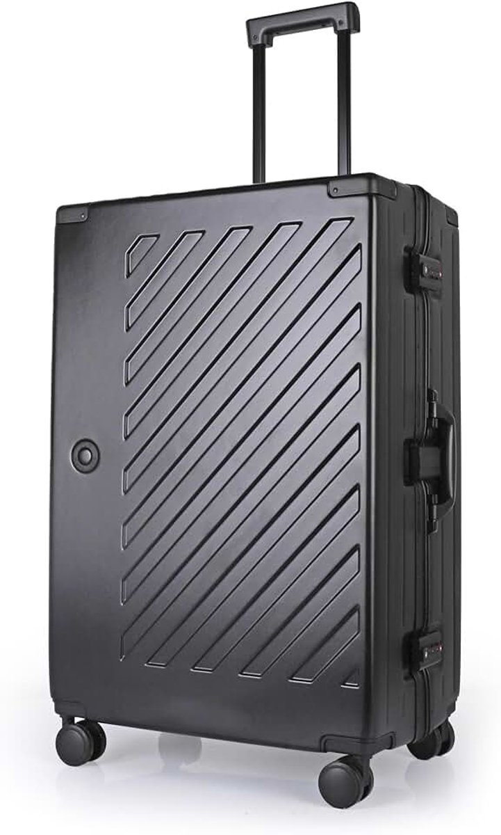 Harde koffer van 100% polycarbonaat zonder ritssluiting, reistrolley met TSA-dubbel slot, 4 draaibare wielen en handgreep van aluminiumlegering, laarsbagage, zwart staal, L (77cm 97L), koffer