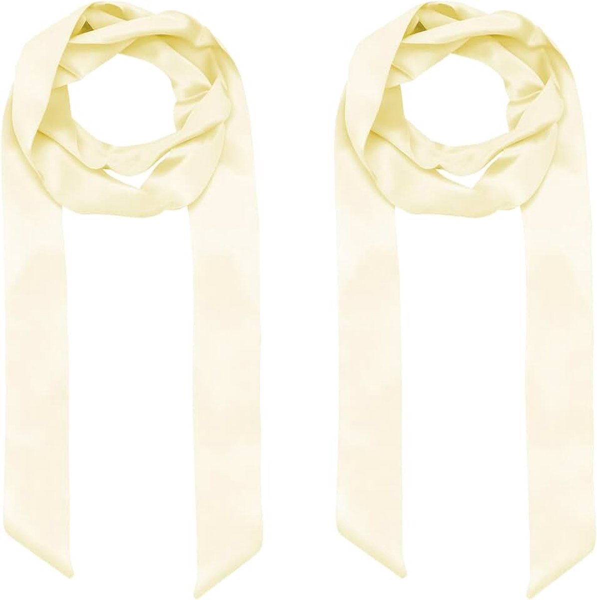 2-pack effen kleur sjaal voor vrouwen, 200cm polyester zachte nek lange sjaal smalle halsdoek voor handtas/haarband/satijnen riem, skinny stropdas sjaals [crème wit]