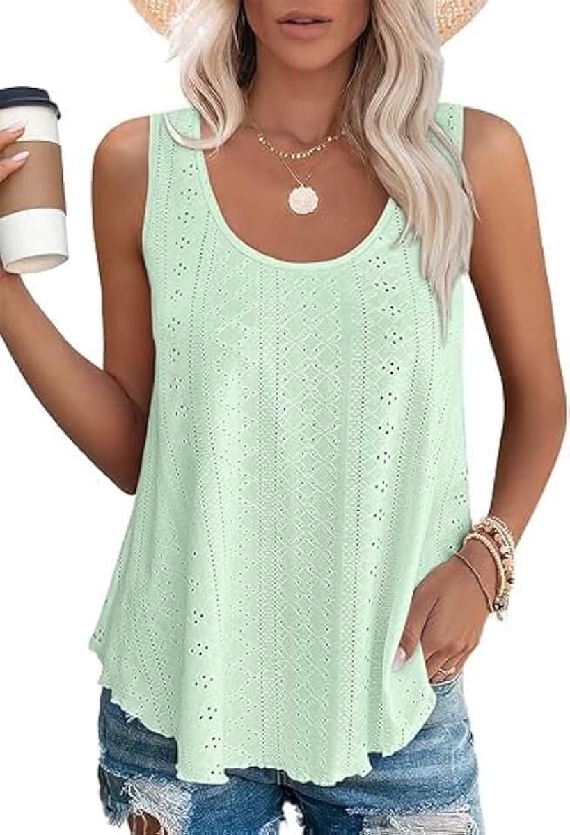 Tanktop voor dames, zomer, mouwloos, bovenstuk, zomermode, ronde hals, shirt voor dames
