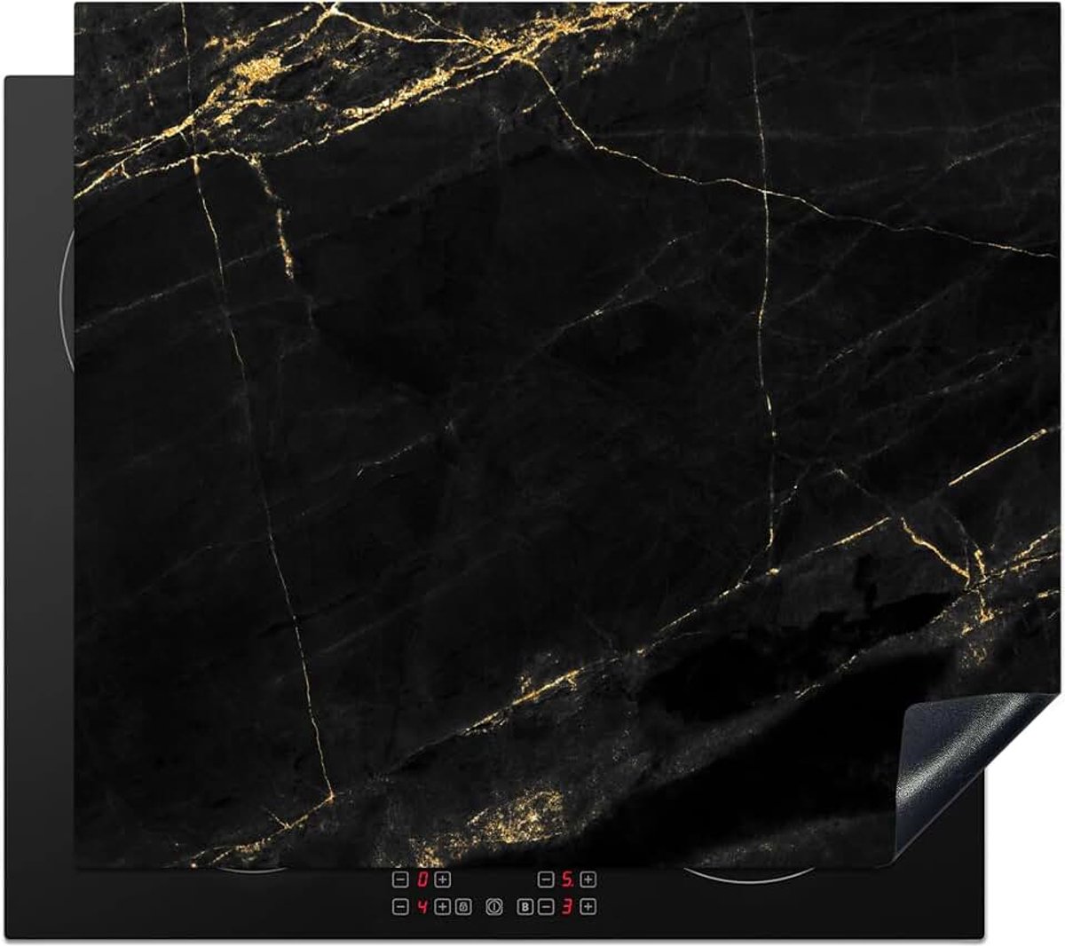 Inductie Beschermer 57x51 cm Keuken Decoratie Kookplaat Beschermer voor Inductiekookplaat Afdekplaat Anti Slip Mat - Marmer - Zwart - Goud - Chic - Marmerlook - Design
