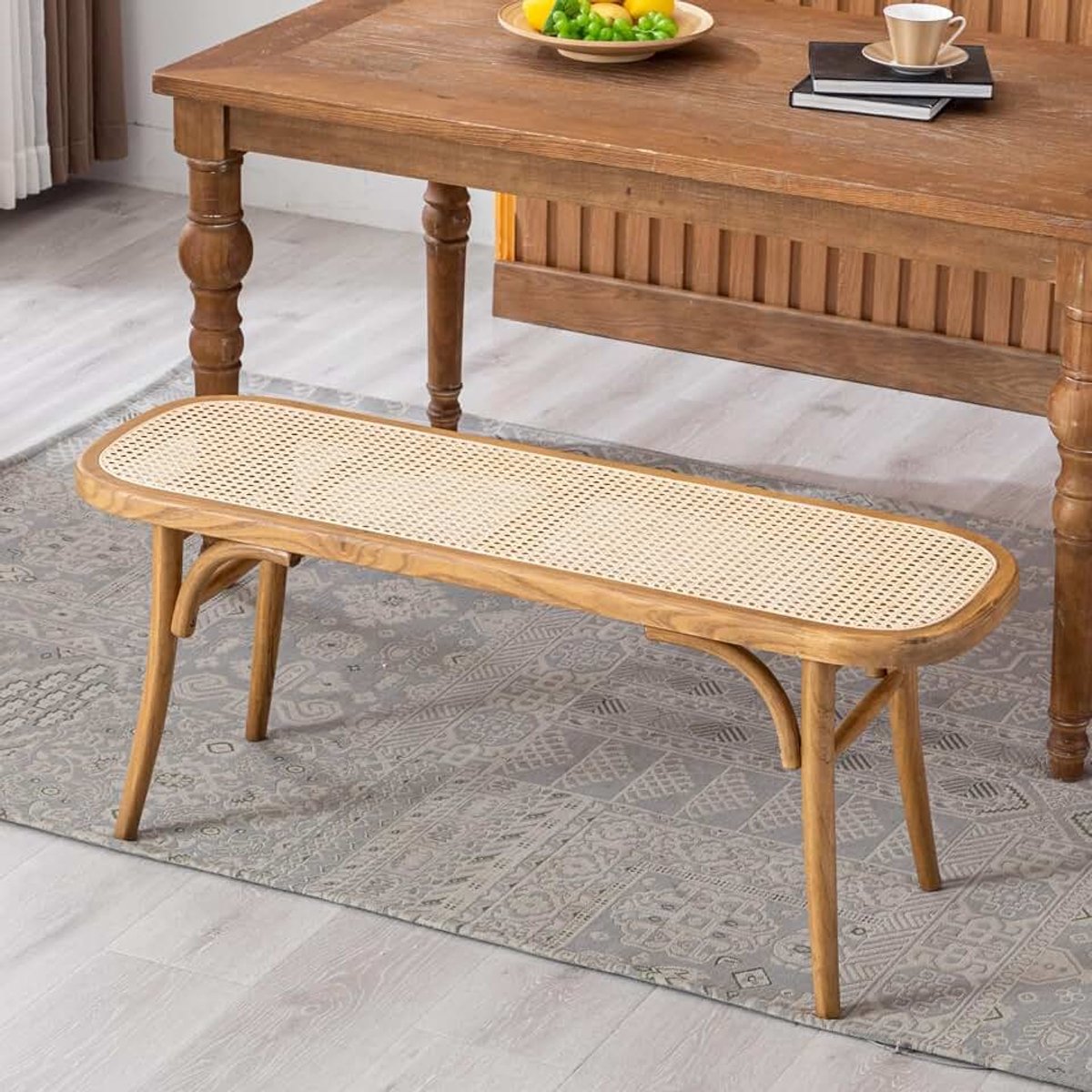 Chairus Rotan zitbank voor eetkamer keukenbank van hout retro entreebank - houten bank voor hal, badkamer, balkon, slaapkamer 115x37x47 cm (natuurlijk hout)