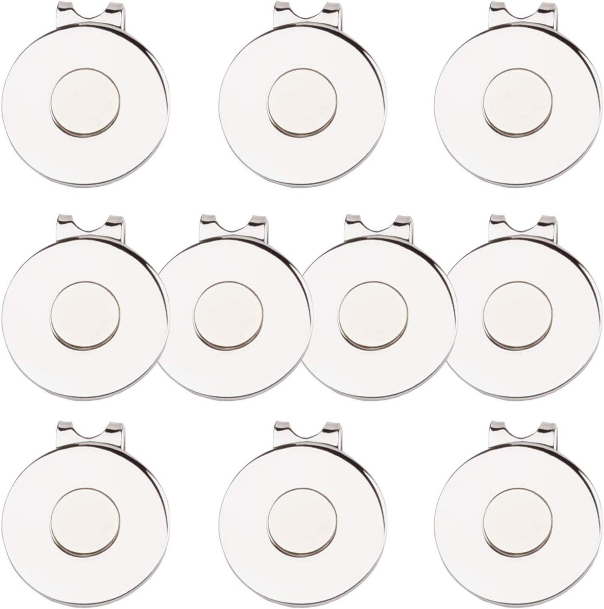 Golf Clips - Ball Marker Houder - Golf Accessoires - Sterke Magneet - 10 Stuks - Zilver