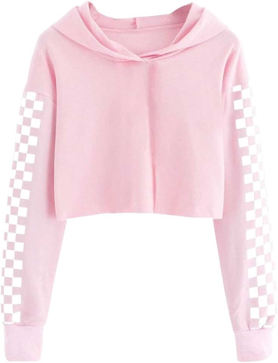 Bell Trui met capuchon voor meisjes en kinderen, crop top, schattige plaid met lange mouwen, modieuze hoodie, sweatshirts