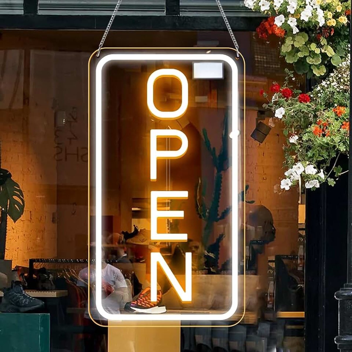 Open neonbord, 5 V USB open bord, led met aan/uit, open lichtreclame voor zakelijk, lichtreclame voor bar, salon, winkel, café, winkel, club, geel/wit, verticaal