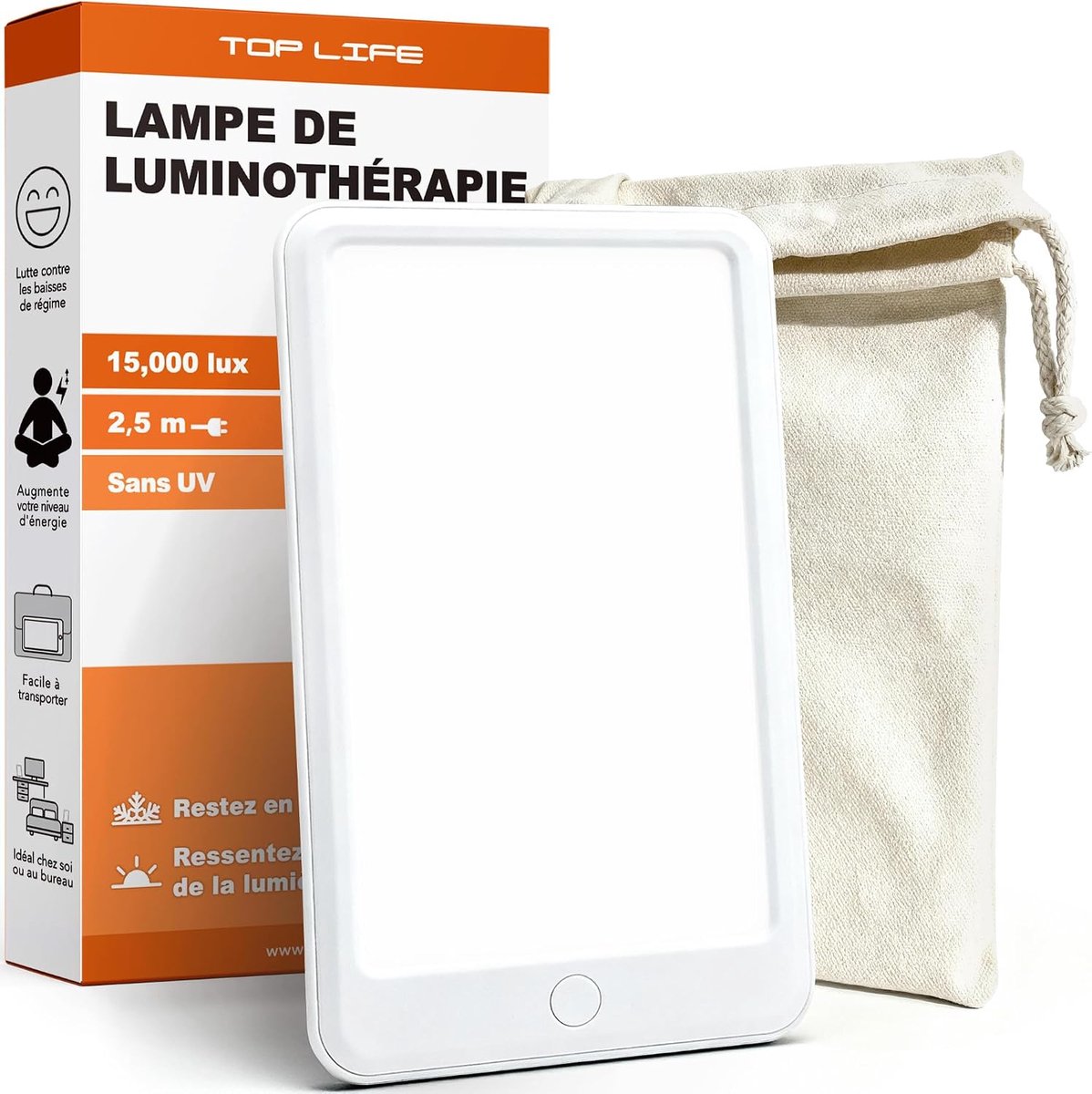 Lichttherapielamp 15.000 Lux – Instelbare Daglichtlamp, 3 Lichtsterktes, Touchbediening, Compact Design