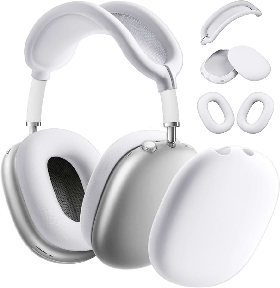 Hoesjes voor AirPods Max, oorkussenhoesjes, hoofdbandhoes | krasbestendige accessoires, zachte siliconen beschermer voor Apple AirPods Max - wit
