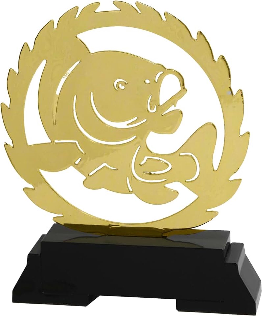 Metal Carp Trophy 19 cm Laser Cut Trofee Goud Vis Karpertrofee Prijs Viswedstrijd Vissen