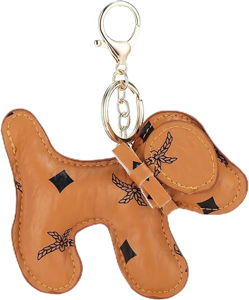 1 x teckel in leer – tas Charm Chien bruin voor handtas, houder voor sleutels, sac pour femme, Joli Amoureux des chiens