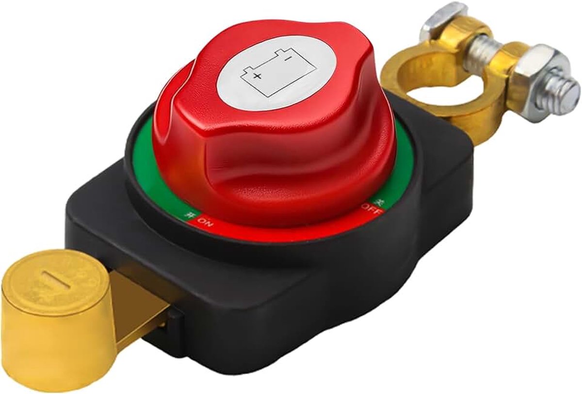 Accu Hoofdschakelaar 12-24V met 360° Draaibare Behuizing | ON OFF Accuschakelaar met Geïntegreerde Polen voor Auto Vrachtwagen Boot Camper Caravan Motor en Voertuig
