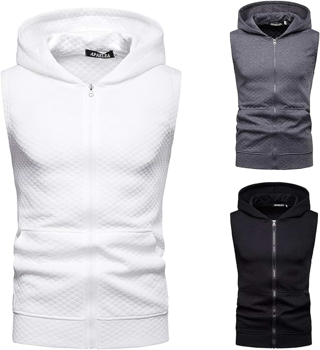 Mouwloos sweatshirt sport sweatshirt fleece voering capuchon effen gym tank top met zakken, Wit, L