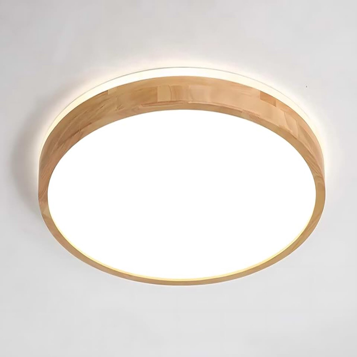 Hout, top 360° gloed ronde natuurlijke houten lamp | 4500K natuurlijk wit, 18W 1600lm | Woonkamer, Keuken, Eetkamer, Hal, Thuis, Kantoor, Kinderkamer, Studeerkamer (Ø30cm)
